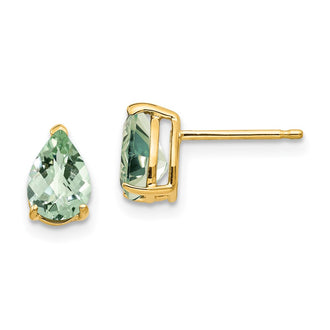Exclusive 14K Gold 7x5mm Checker-Cut Green Quartz Pear Earrings - Stylish Value!