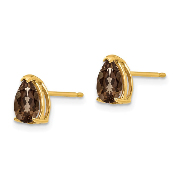 14K Gold Smoky Quartz Pear Earrings - 7x5mm