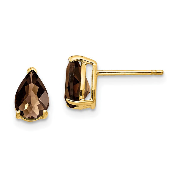 14K Gold Smoky Quartz Pear Earrings - 7x5mm