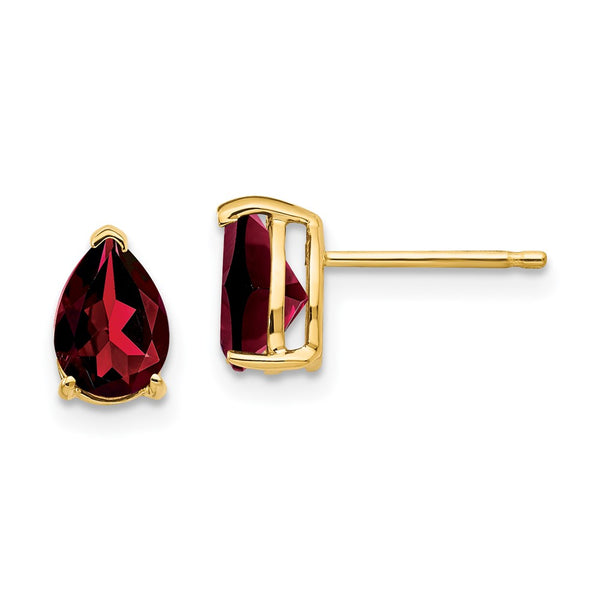 14K Gold Pear-Shaped Garnet Earrings, 7x5mm