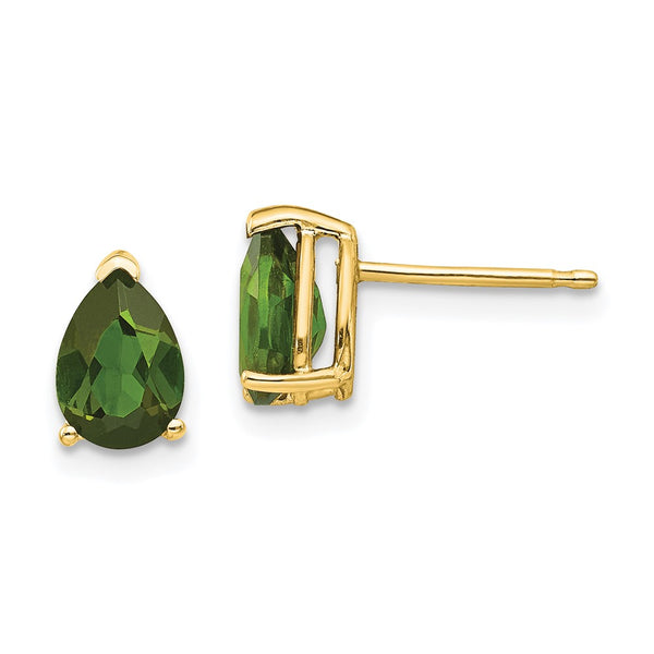 14K Gold Green Tourmaline Earrings - 1.5in