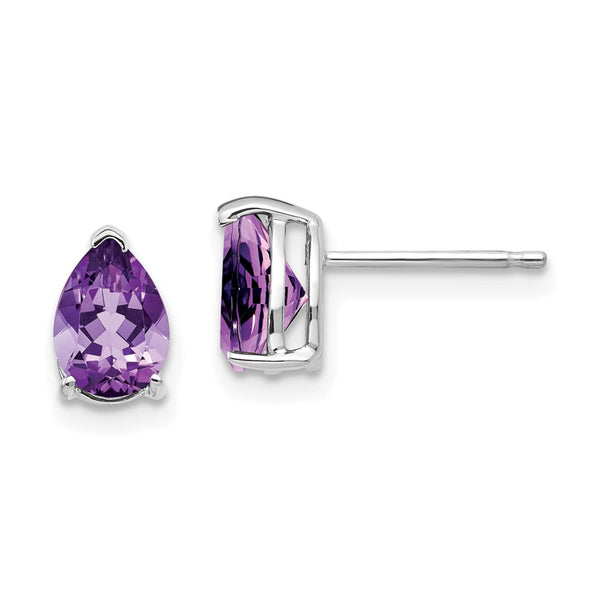 14K White Gold Pear-Shaped Amethyst Earrings - 7x5mm