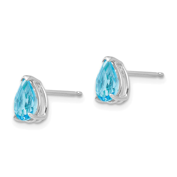 14K White Gold Pear-Shaped Blue Topaz Earrings, 7x5mm