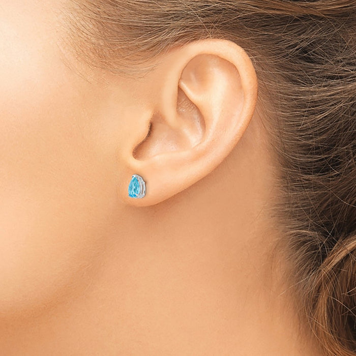 Buy Exclusive 14K White Gold Pear-Shaped Blue Topaz Earrings, 7x5mm Value-3