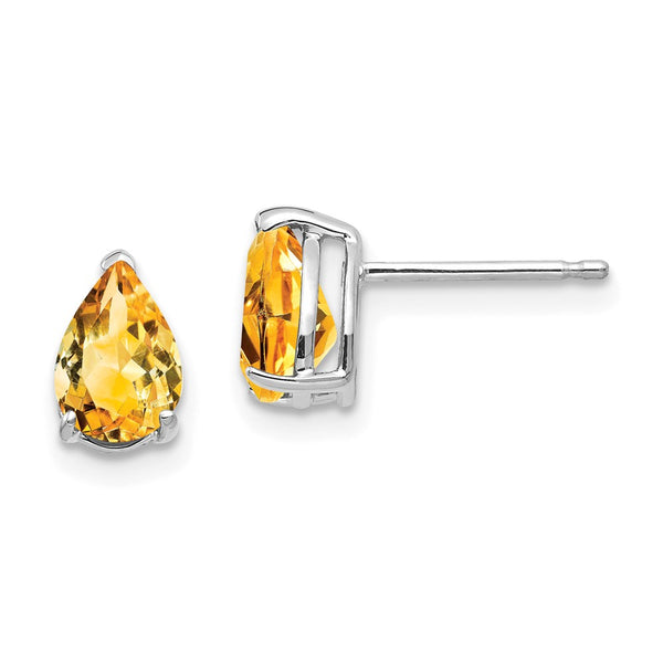 14K White Gold Pear-Shaped Citrine Earrings - 7x5mm