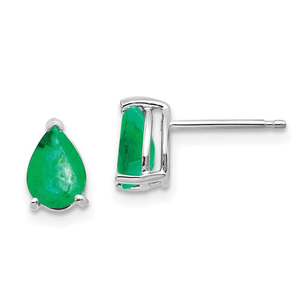 14K White Gold Emerald Stud Earrings - Style GR1-1020581