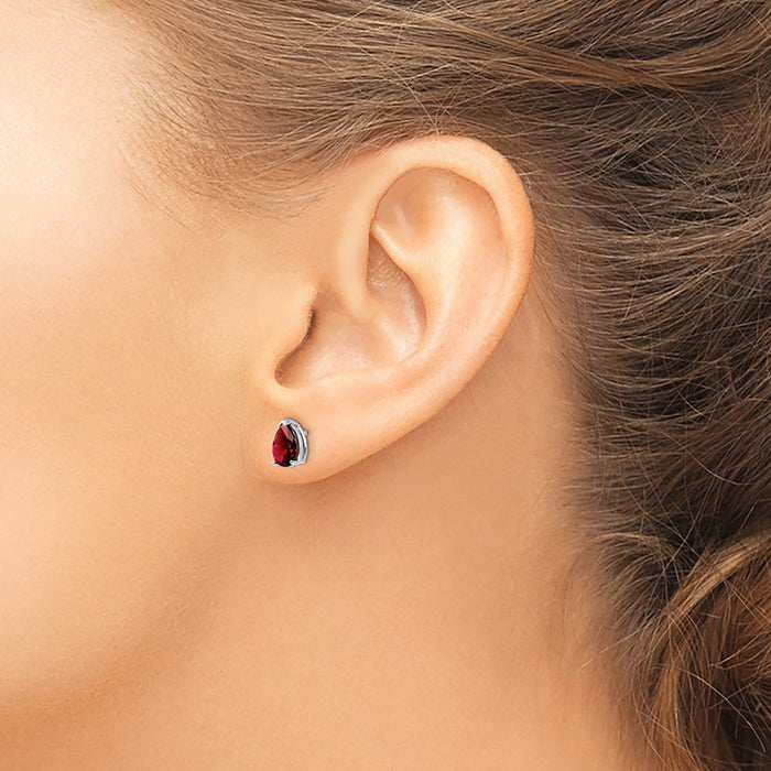 Exclusive 14K White Gold Pear-Shaped Garnet Earrings - Stylish 7x5mm Design-2