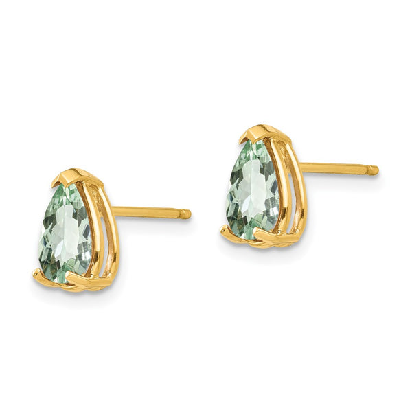 14K Gold Pear-Shaped Green Quartz Earrings, 8x5mm