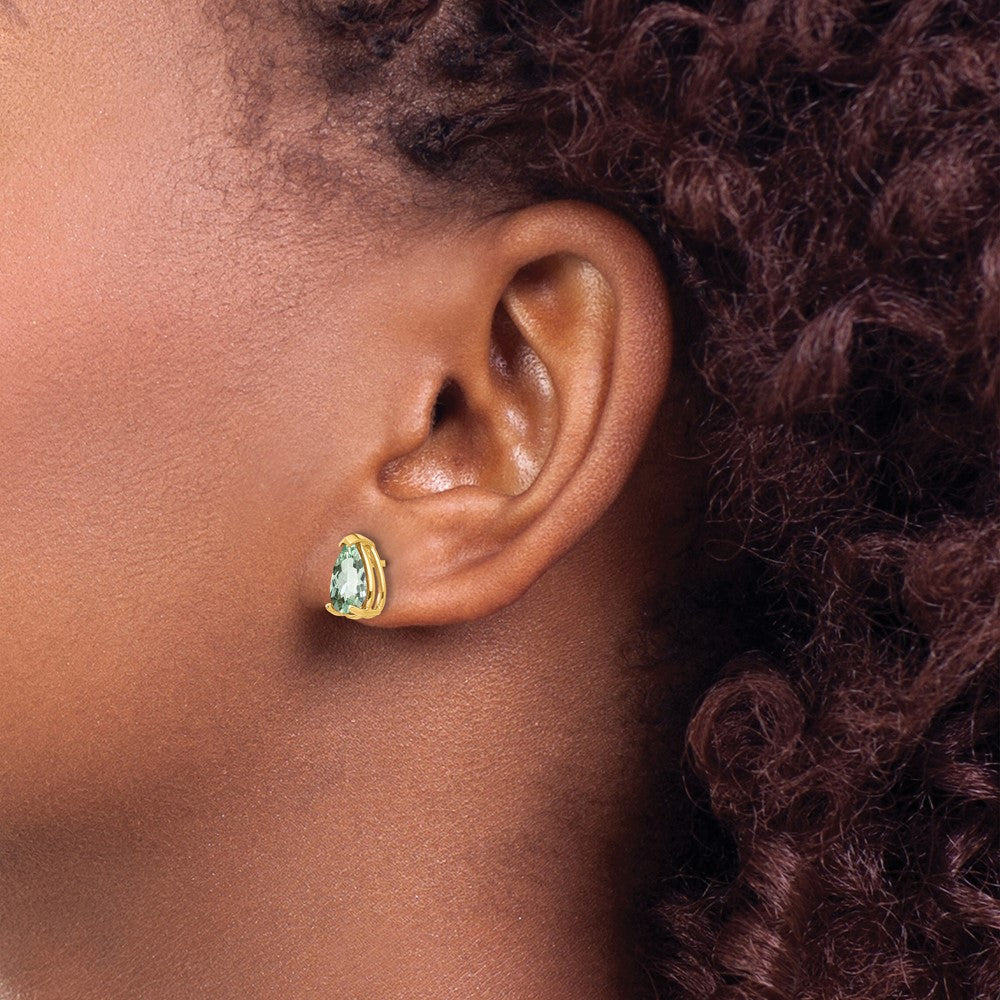Buy Stylish 14K Gold Pear-Shaped Green Quartz Earrings, 8x5mm, Affordable Price