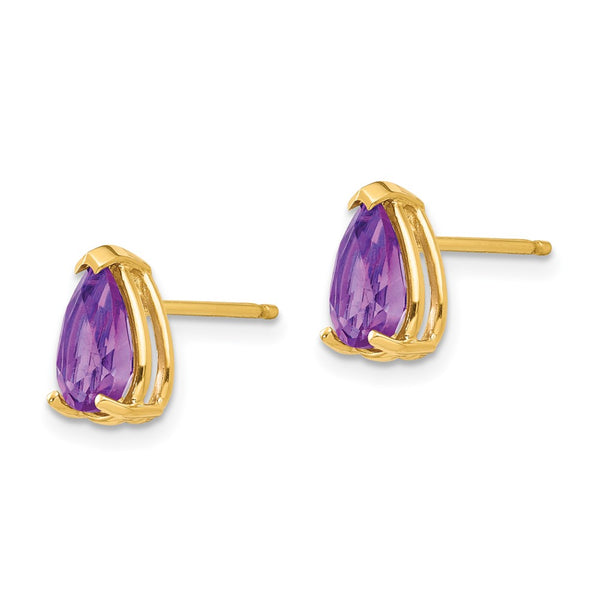 14K Gold 8x5mm Pear-Shaped Amethyst Earrings - Gemstone