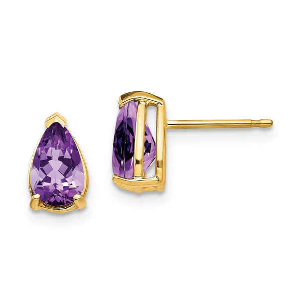 14K Gold 8x5mm Pear-Shaped Amethyst Earrings - Gemstone