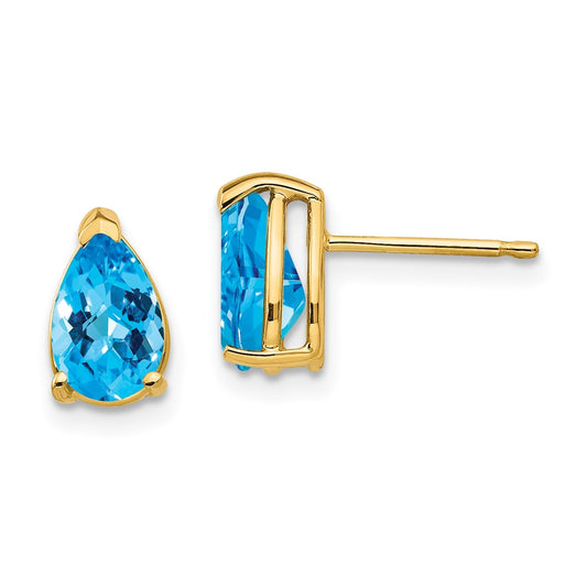 Buy Stylish 14K Gold Blue Topaz Checkerboard Earrings - 8x5mm Pear Shape