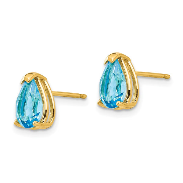 14K Gold Blue Topaz Earrings, 8x5mm Pear-Shaped