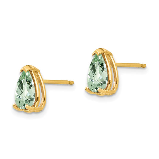 Exclusive 14K Gold 8x5mm Pear Checker-Cut Green Quartz Earrings - Stylish Value