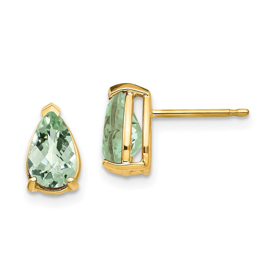Exclusive 14K Gold 8x5mm Pear Checker-Cut Green Quartz Earrings - Stylish Value