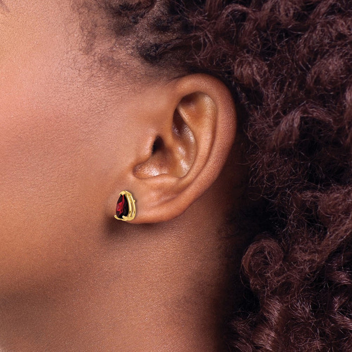 High-Quality 14K Gold Pear-Shaped Garnet Earrings - Stylish 8x5mm Design-3