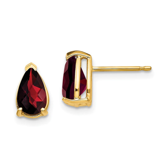 High-Quality 14K Gold Pear-Shaped Garnet Earrings - Stylish 8x5mm Design