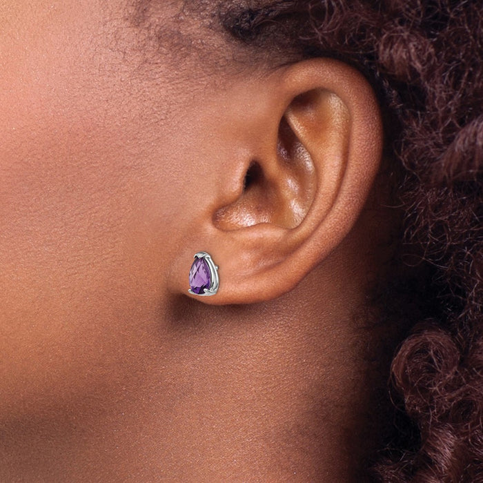 High-Quality 14K White Gold Amethyst Earrings | Stylish 8x5mm Pear-Shaped Design-3