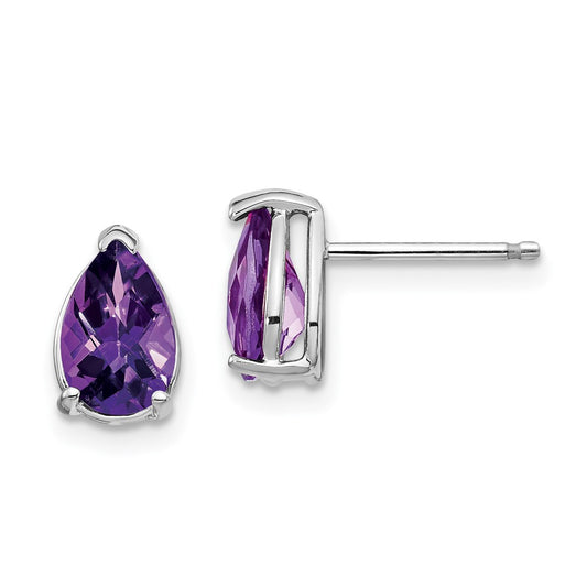 High-Quality 14K White Gold Amethyst Earrings | Stylish 8x5mm Pear-Shaped Design