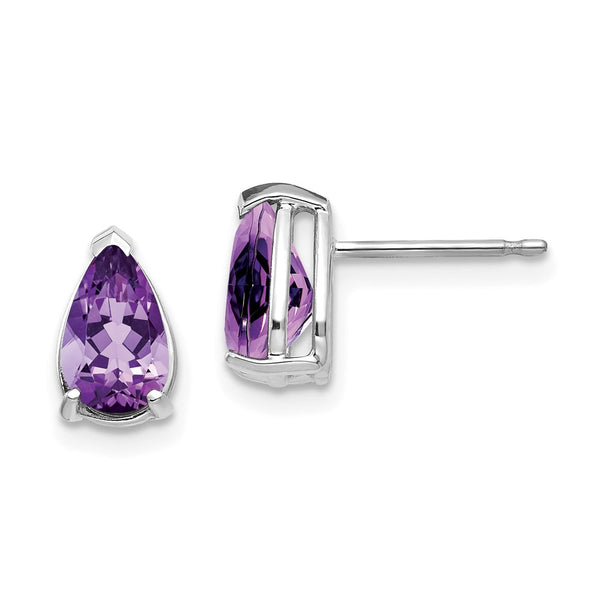 14K White Gold Amethyst Earrings 8x5mm