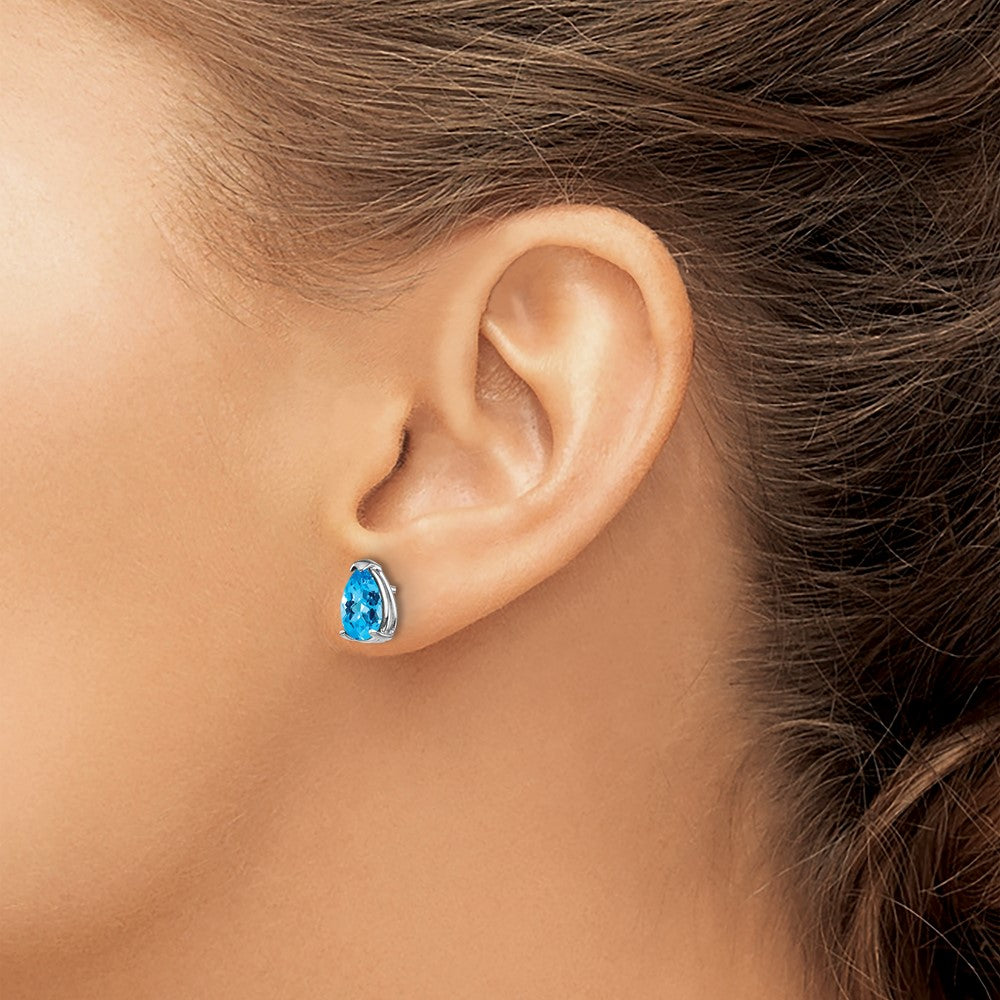Exclusive 14K White Gold Blue Topaz Earrings - Stylish 8x5mm Pear-Shaped Design