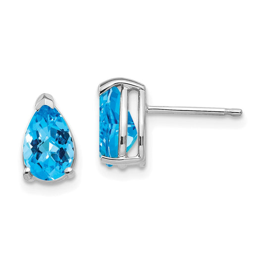 Exclusive 14K White Gold Blue Topaz Earrings - Stylish 8x5mm Pear-Shaped Design