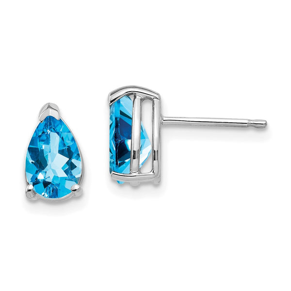 14K White Gold Pear-Shaped Blue Topaz Earrings - 8x5mm