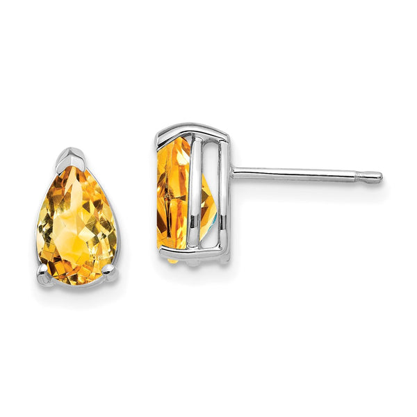 14K White Gold Pear-Shaped Citrine Earrings - 8x5mm