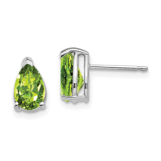 High-Quality 14K White Gold Pear-Shaped Peridot Earrings - 8x5mm Style