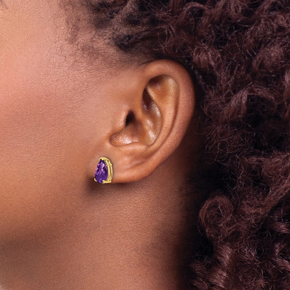 Shop Stylish 14K Gold 9x6mm Pear-Shaped Amethyst Checkerboard Earrings
