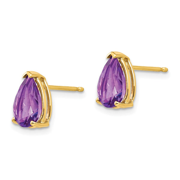 14K Gold 9x6mm Pear-Shaped Amethyst Earrings