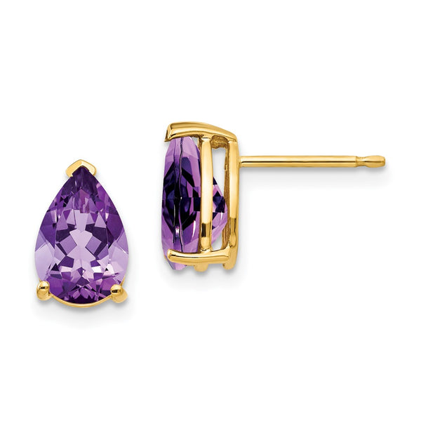 14K Gold 9x6mm Pear-Shaped Amethyst Earrings