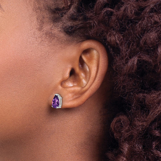 Buy Stylish 14K White Gold Amethyst Earrings - 9x6mm, Luxury Design