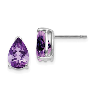 Shop Exclusive 14K White Gold Amethyst Stud Earrings - 9x6mm, Stylish Value!