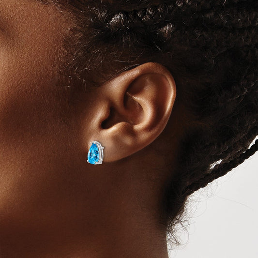 Buy Stylish 14K White Gold Blue Topaz Earrings - 9x6mm Pear-Shaped Luxury