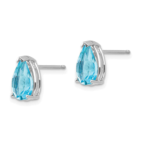 14K White Gold Blue Topaz Earrings - 9x6mm