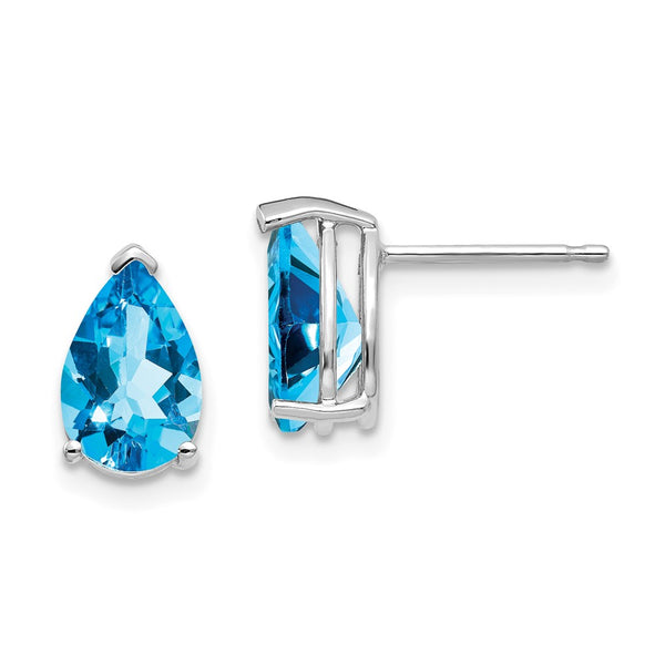 14K White Gold Blue Topaz Earrings - 9x6mm
