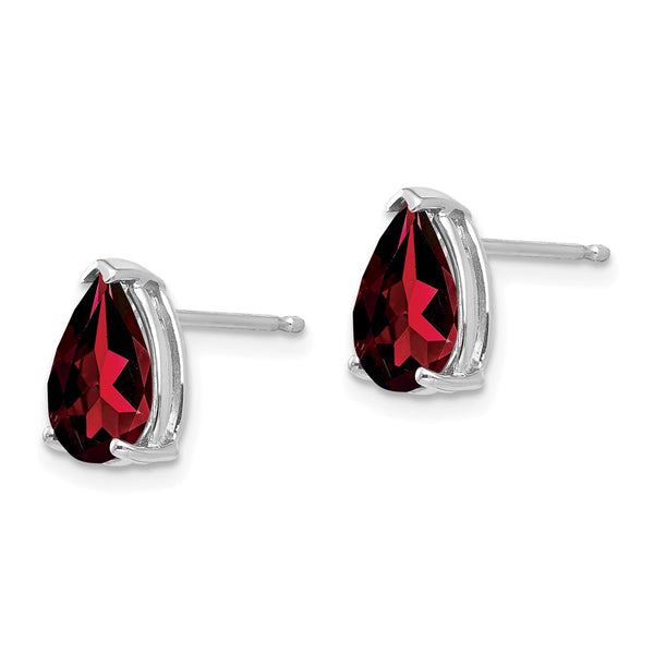 14K White Gold Pear-Shaped Garnet Earrings - 9x6mm