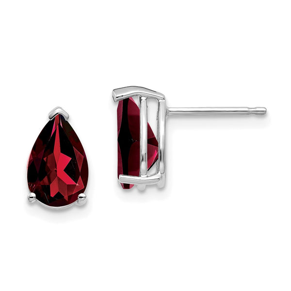 14K White Gold Pear-Shaped Garnet Earrings - 9x6mm