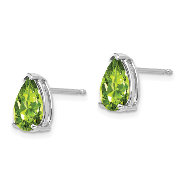 14K White Gold Pear-Shaped Peridot Earrings - 9x6mm