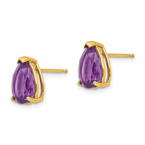 14K Gold 10x7mm Pear-Shaped Amethyst Earrings