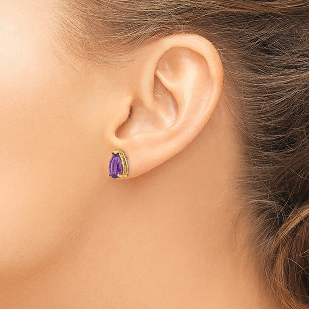 Exclusive 14K Gold 10x7mm Pear-Shaped Amethyst Earrings - Stylish Value!