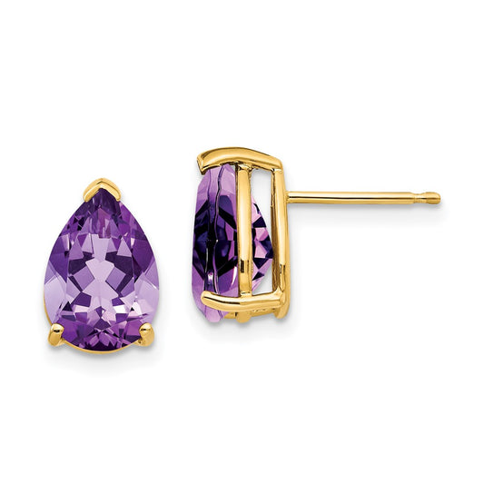 Exclusive 14K Gold 10x7mm Pear-Shaped Amethyst Earrings - Stylish Value!