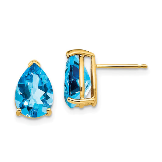 Buy Stylish 14K Gold Pear-Shaped Blue Topaz Earrings, 10x7mm, Affordable Luxury
