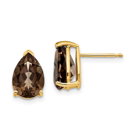 High-Quality 14K Gold Pear-Shaped Smoky Quartz Earrings, 10x7mm - Stylish Value!
