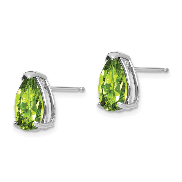 14K White Gold Pear-Shaped Peridot Earrings - 10x7mm
