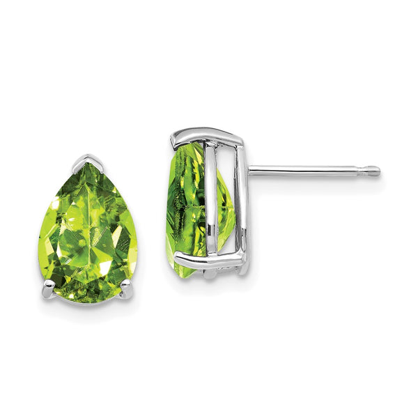 14K White Gold Pear-Shaped Peridot Earrings - 10x7mm