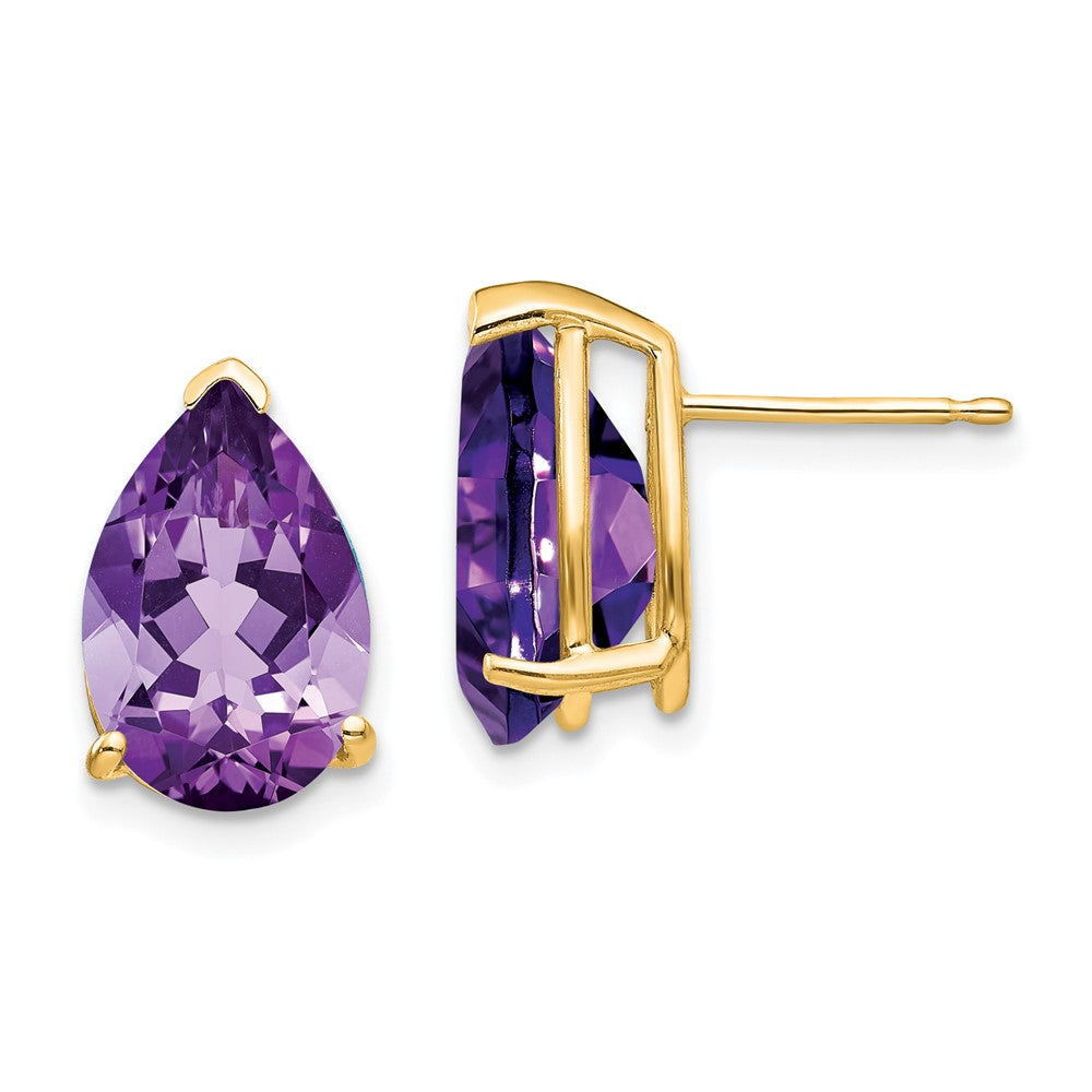 Shop Stylish 14K Gold Amethyst Pear-Shaped Stud Earrings - 1.5" Length, Affordable Price