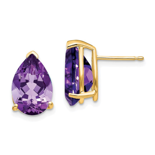 Shop Stylish 14K Gold Amethyst Pear-Shaped Stud Earrings - 1.5" Length, Affordable Price
