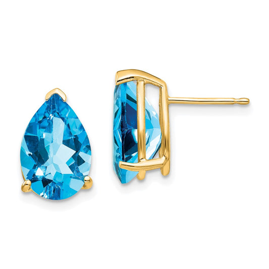 Exclusive 14K Gold 12x8mm Pear-Shaped Blue Topaz Earrings - Stylish Value!
